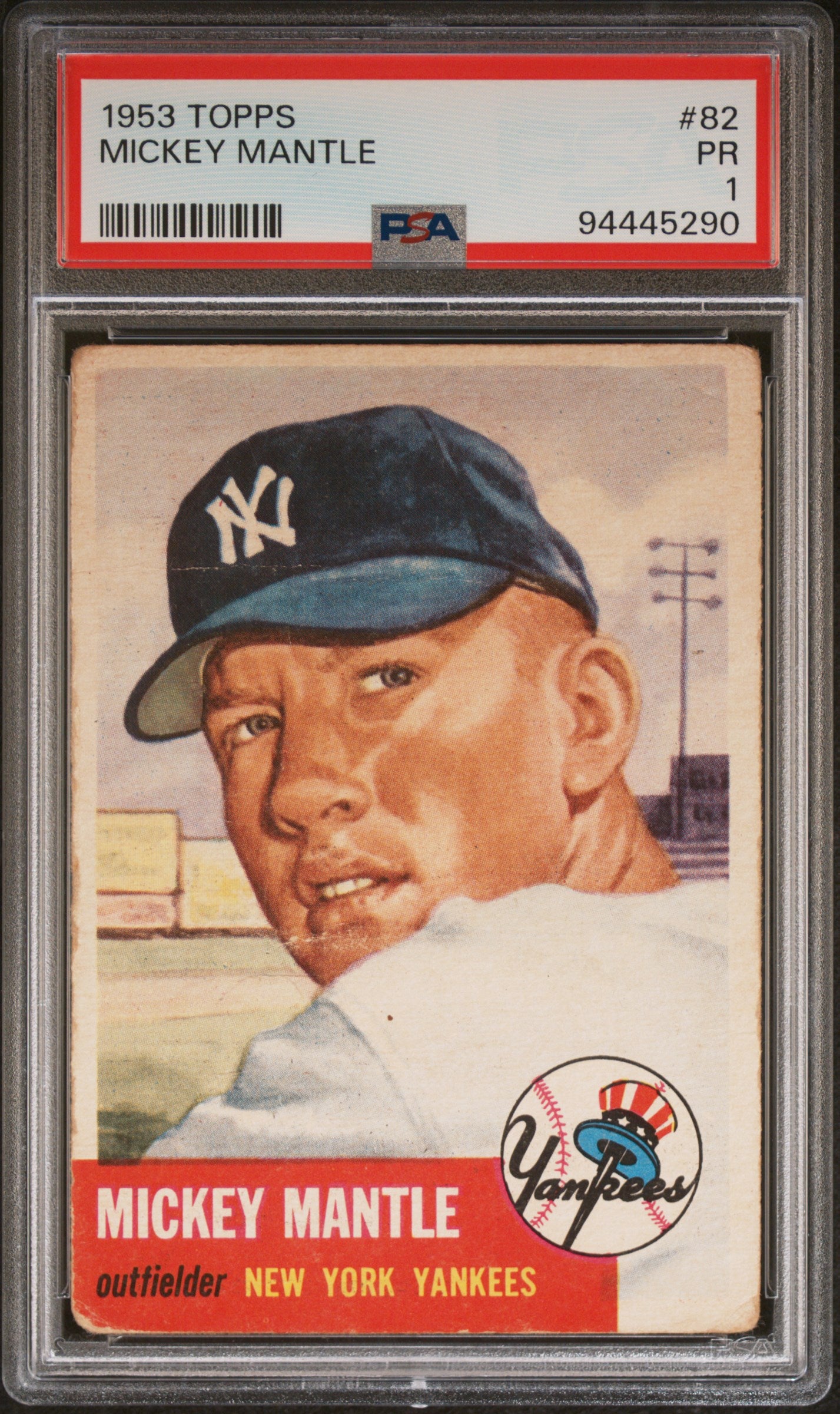 1953 Topps #82 Mickey Mantle PSA 1 Nice Eye Appeal New Label