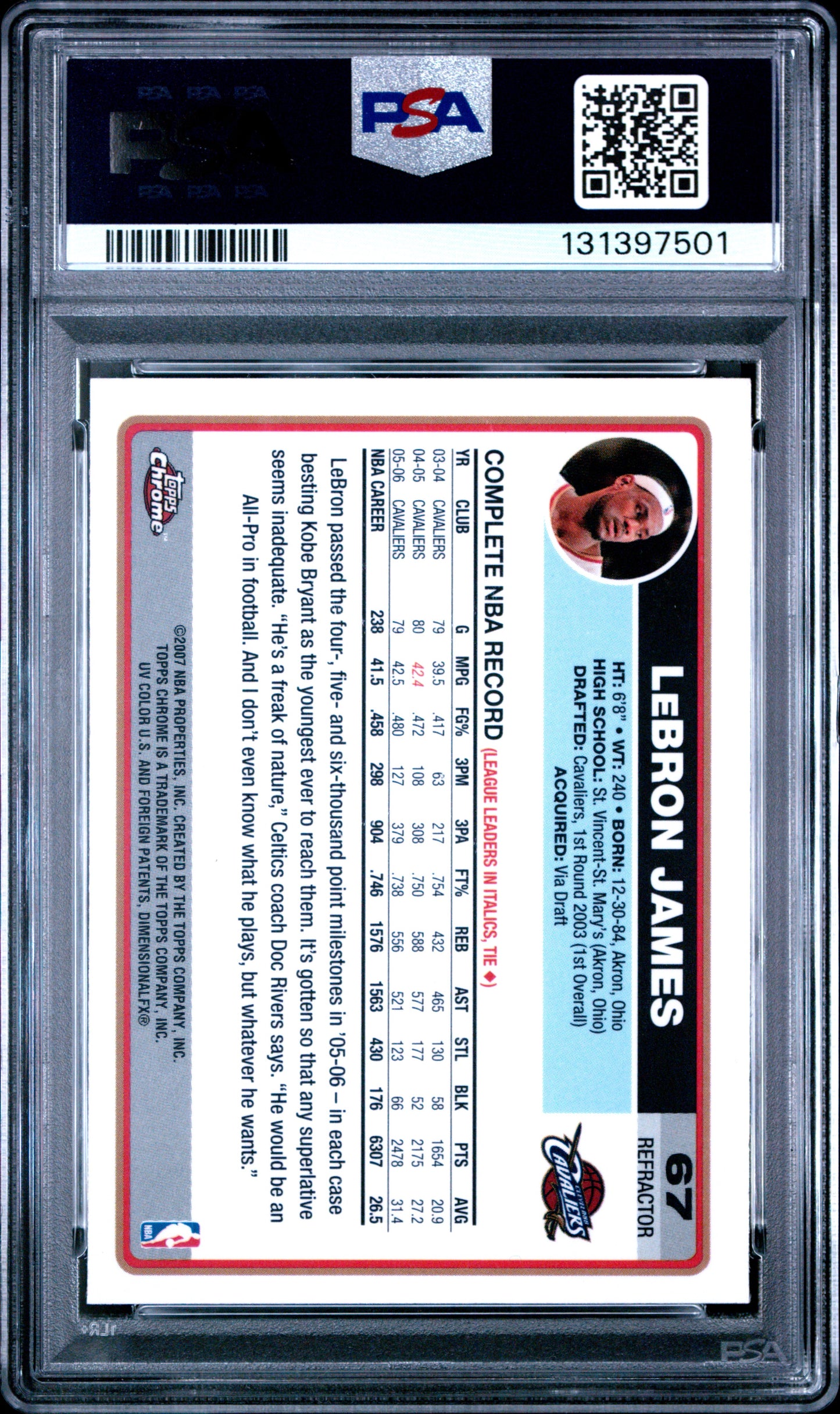 2006 Topps Chrome #67 Lebron James REFRACTOR PSA 8 NM-MT