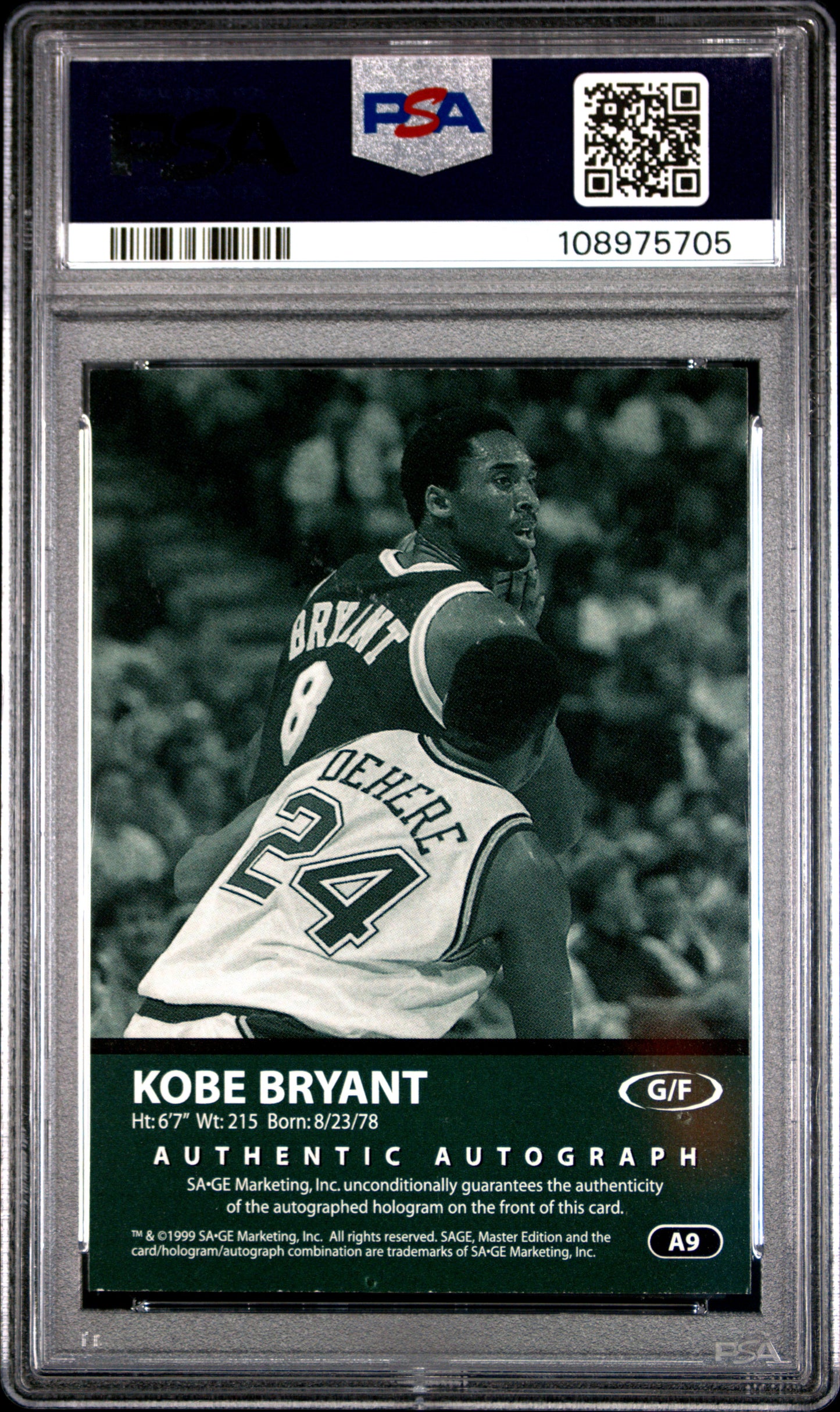 1999 Sa-Ge SAGE Autographed #A9 Kobe Bryant Silver PSA 8 AUTO Autograph