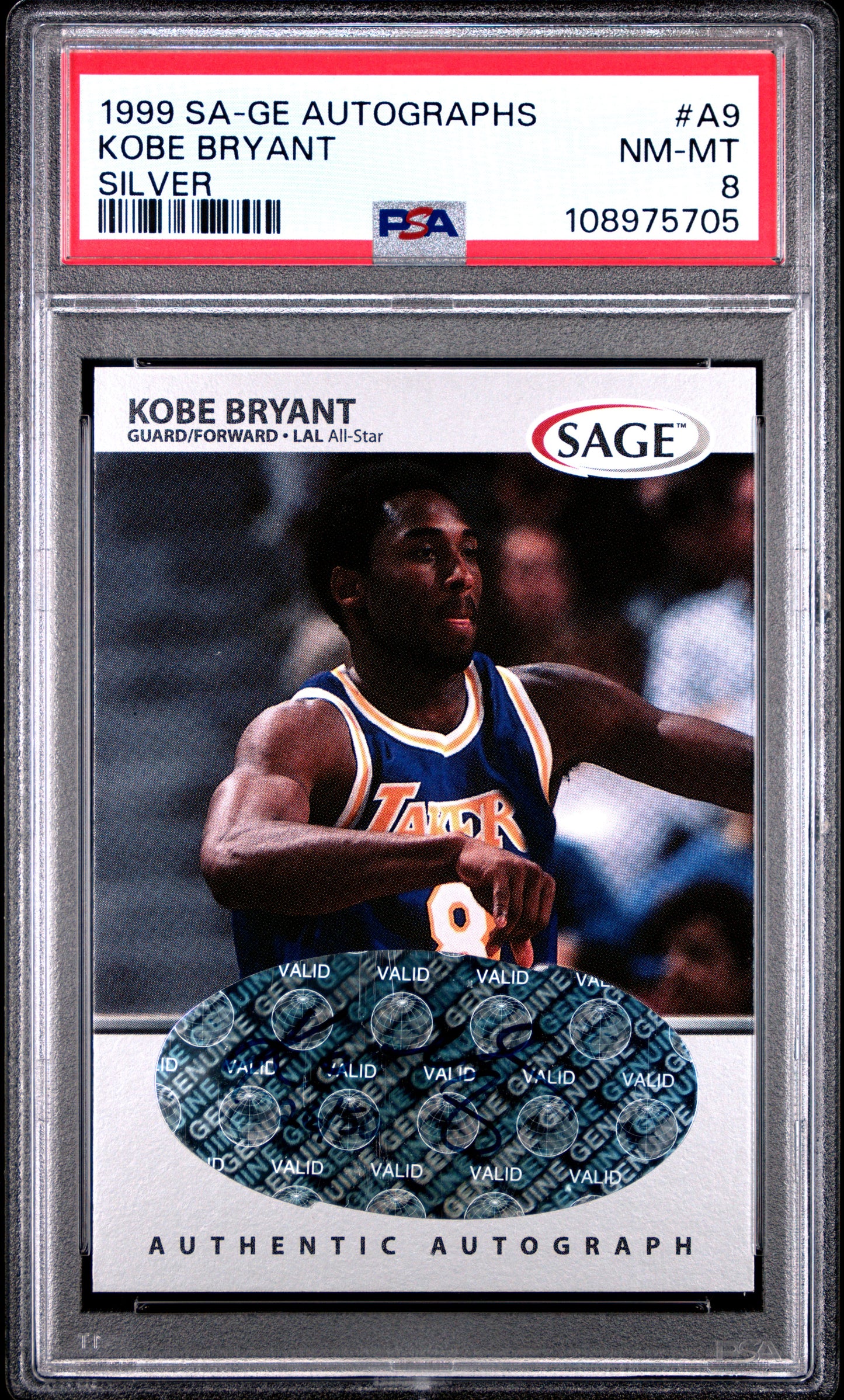 1999 Sa-Ge SAGE Autographed #A9 Kobe Bryant Silver PSA 8 AUTO Autograph