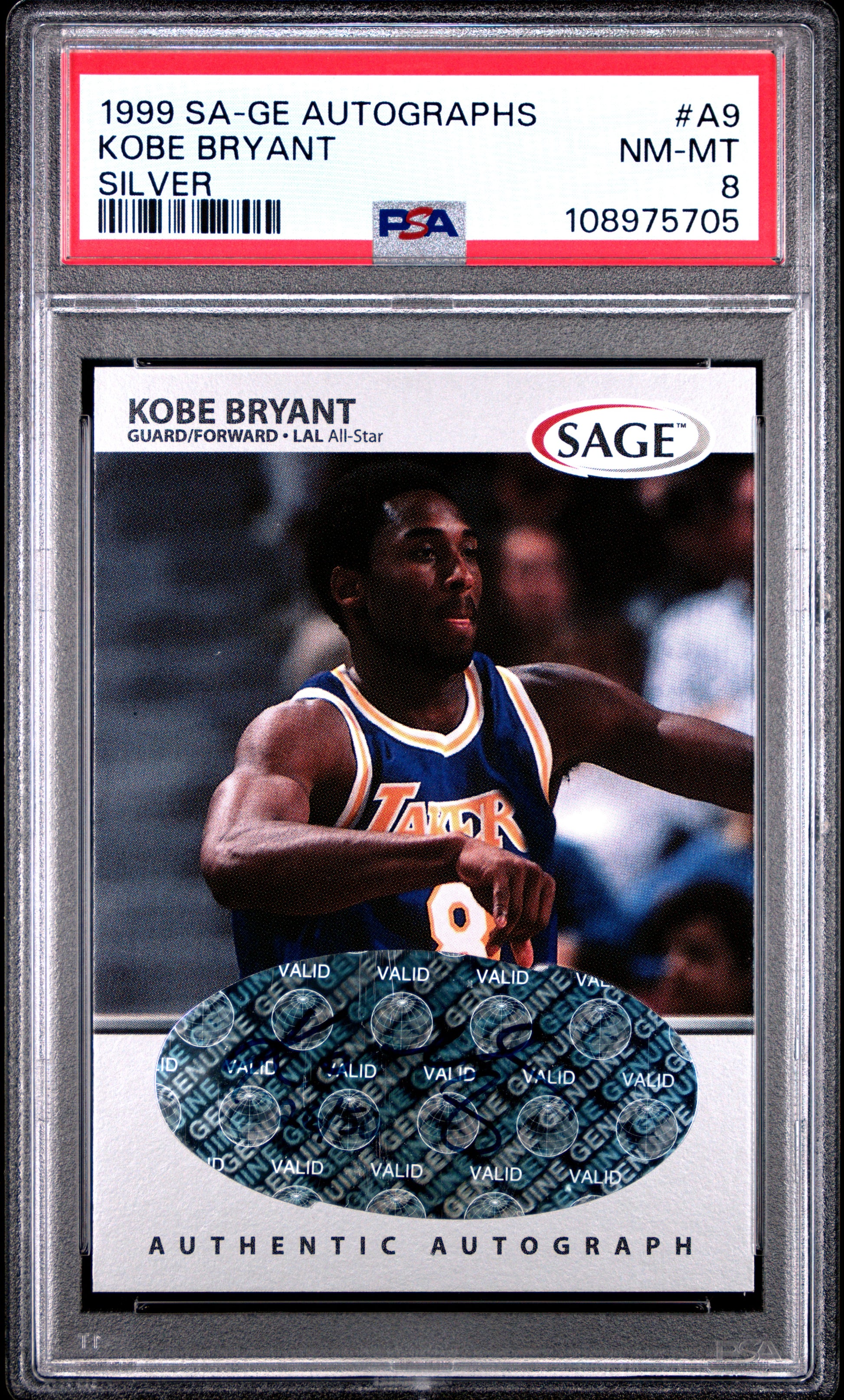 1999 Sa-Ge SAGE Autographed #A9 Kobe Bryant Silver PSA 8 AUTO Autograph