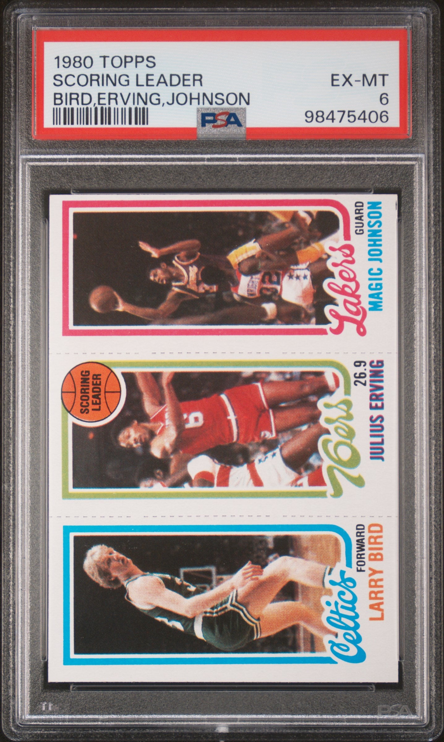 1980 Topps Magic Johnson Larry Bird Erving RC Rookie PSA 6 EX-MT New Label