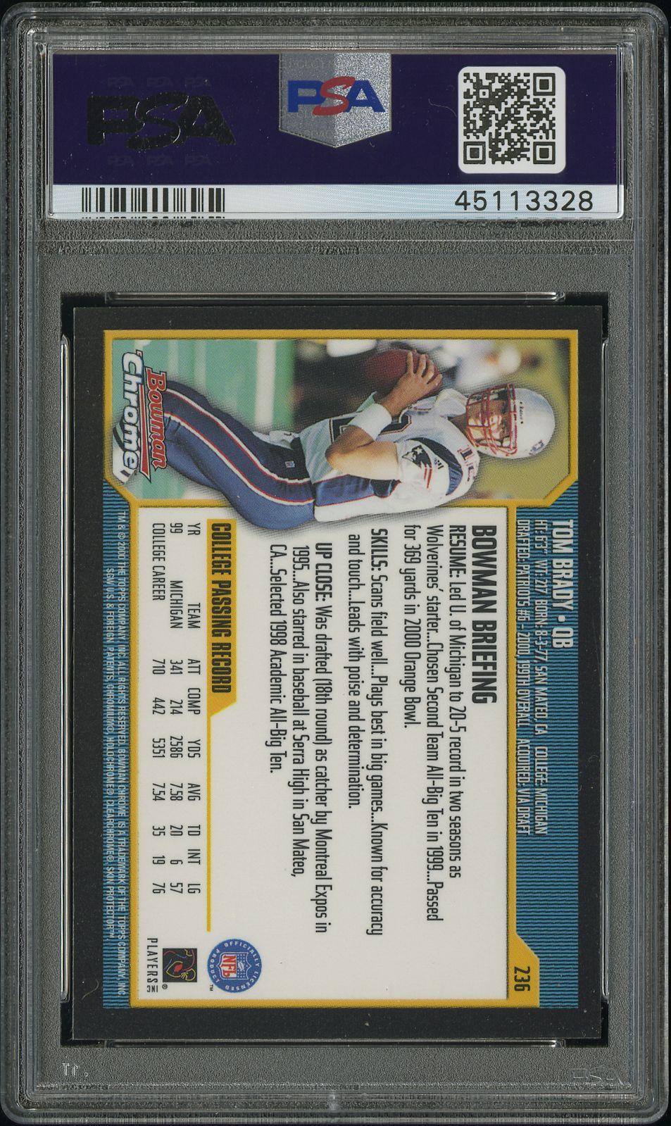 2000 Bowman Chrome #236 Tom Brady RC Rookie PSA 9 MINT New Label