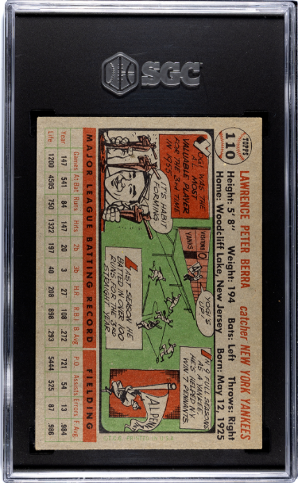 1956 Topps #110 Yogi Berra Gray Back SGC 5 EX CENTERED