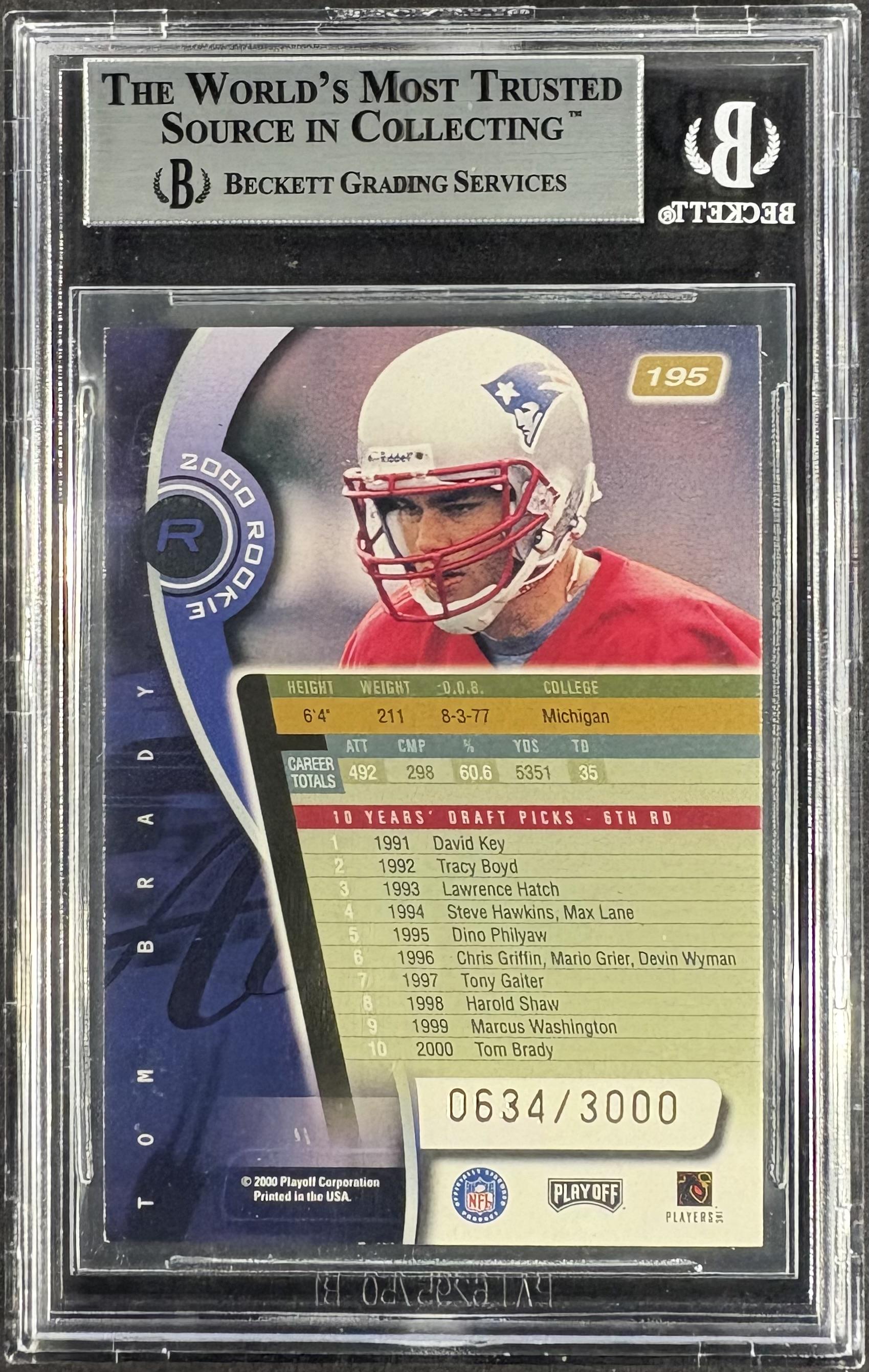 2000 Playoff Absolute #195 Tom Brady RC Rookie BGS 8.5 #/3000 NM-MT+
