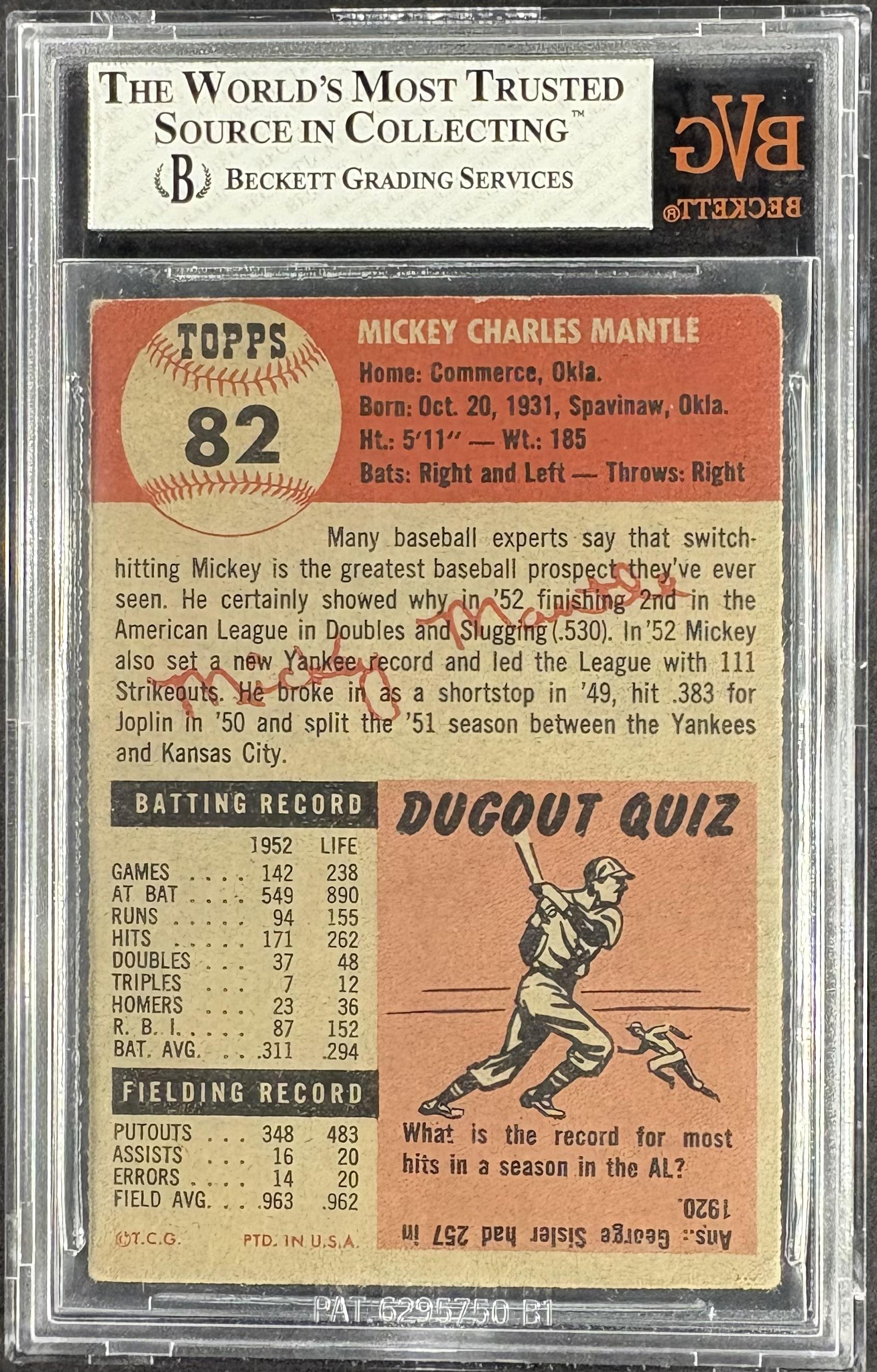 1953 Topps #82 Mickey Mantle BVG 3 VG Nice Color