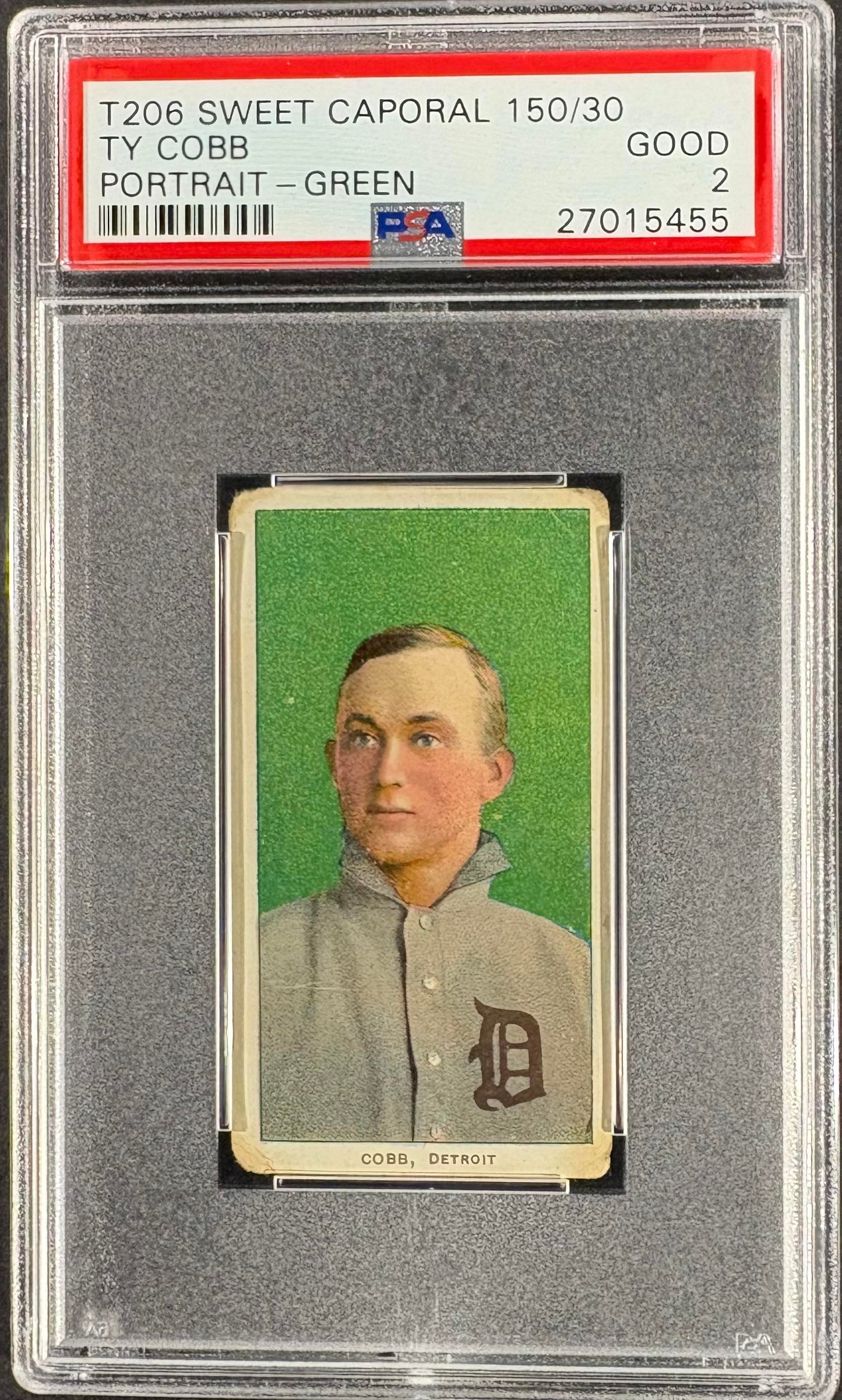 1909 T206 Sweet Caporal 150 Ty Cobb Green Portrait PSA 2 GD CREASE FREE