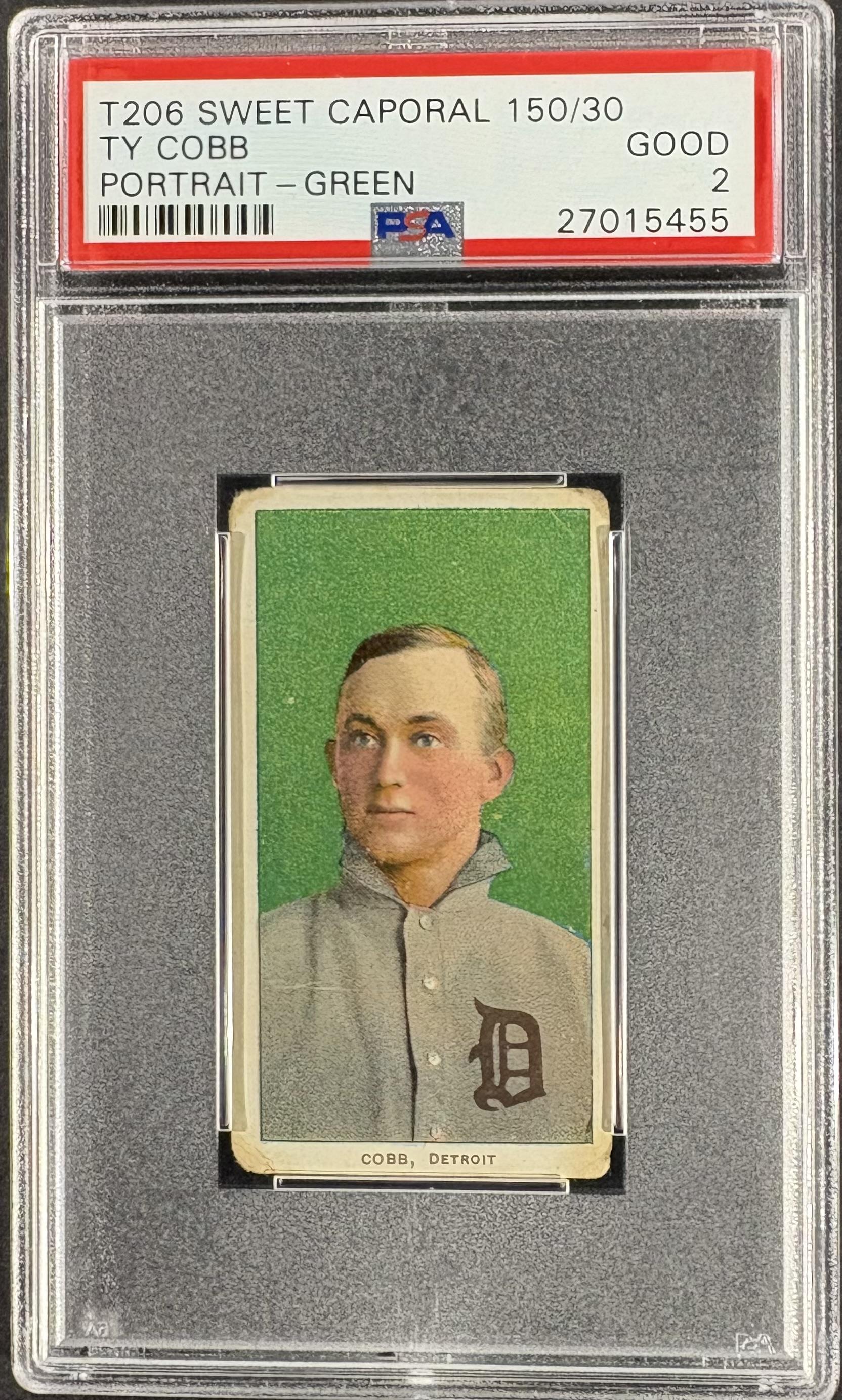 1909 T206 Sweet Caporal 150 Ty Cobb Green Portrait PSA 2 GD CREASE FREE