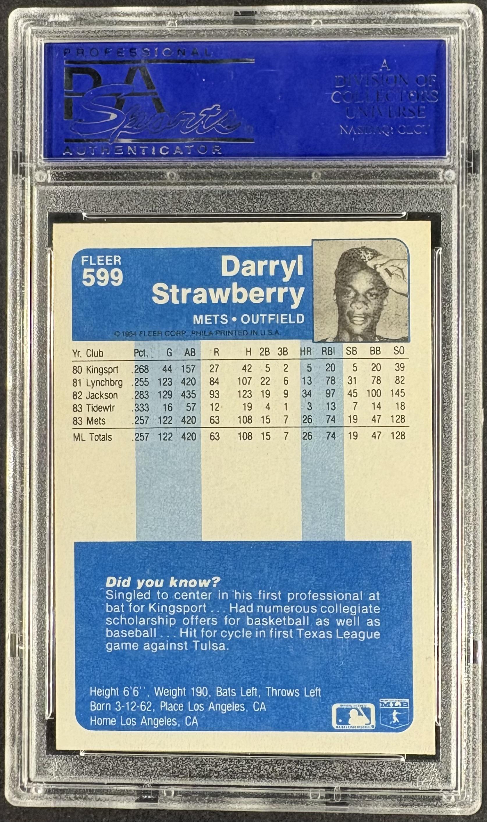 1984 Fleer #599 Darryl Strawberry PSA 10 GEM MINT