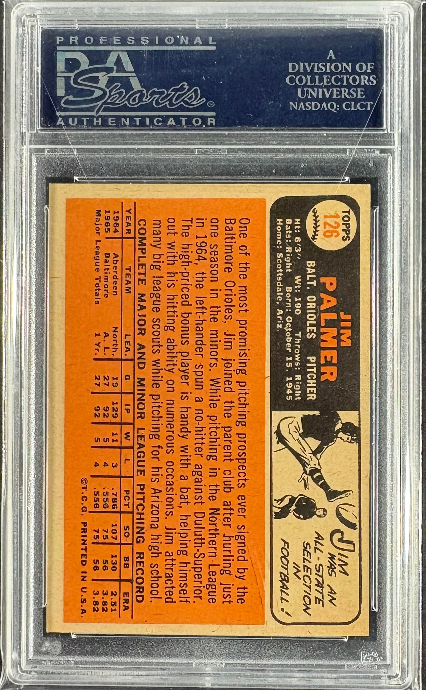 1966 Topps #126 Jim Palmer RC Rookie PSA 8 NM-MT High Grade