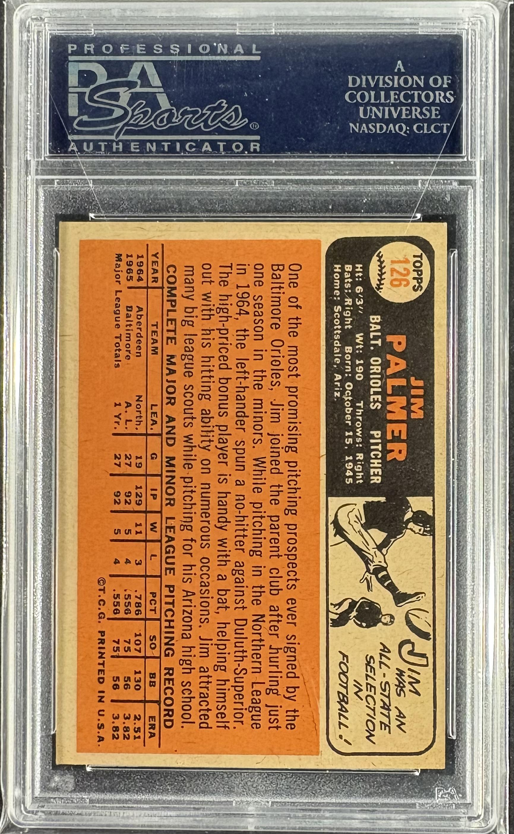 1966 Topps #126 Jim Palmer RC Rookie PSA 8 NM-MT High Grade