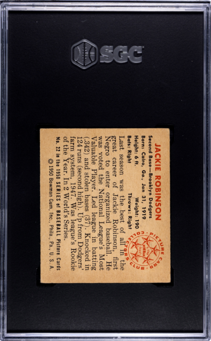 1950 Bowman #22 Jackie Robinson SGC 4 VG-EX CENTERED