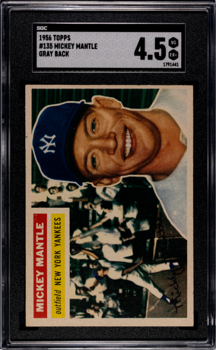 1956 Topps #135 Mickey Mantle Gray Back SGC 4.5 VG-EX+ SHARP