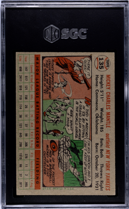 1956 Topps #135 Mickey Mantle Gray Back SGC 4.5 VG-EX+