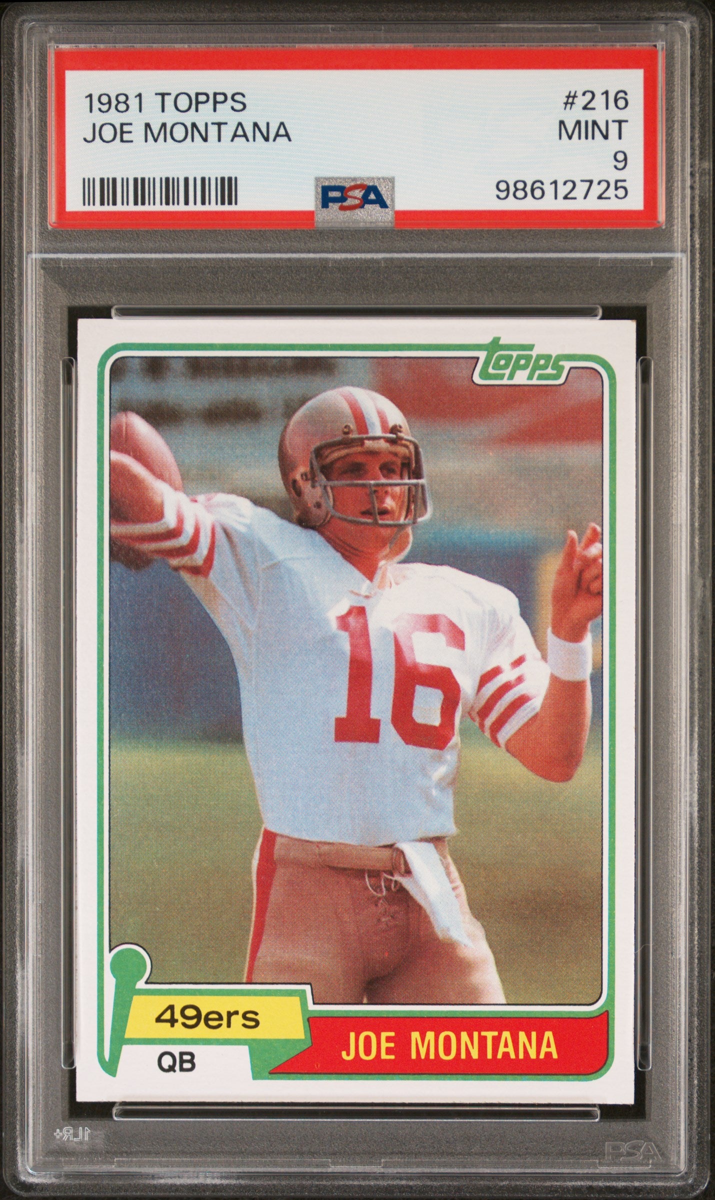 1981 Topps #216 Joe Montana RC Rookie PSA 9 MINT CENTERED New Label