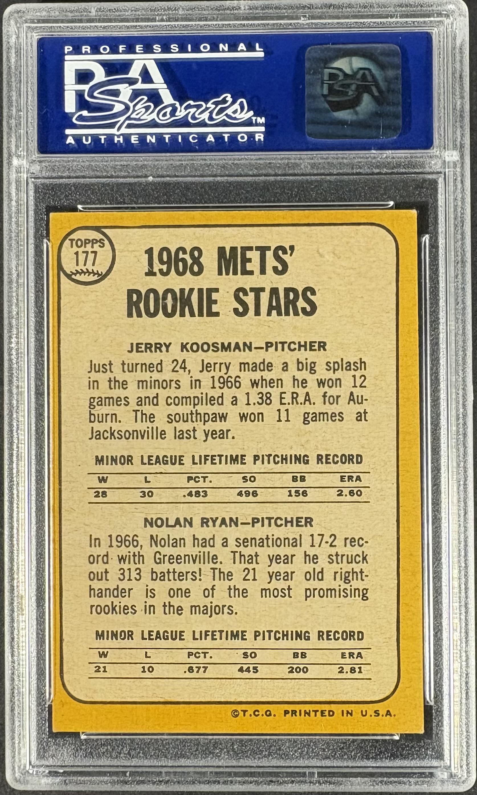 1968 Topps #177 Nolan Ryan RC Rookie PSA 6 EX-MT Well Centered