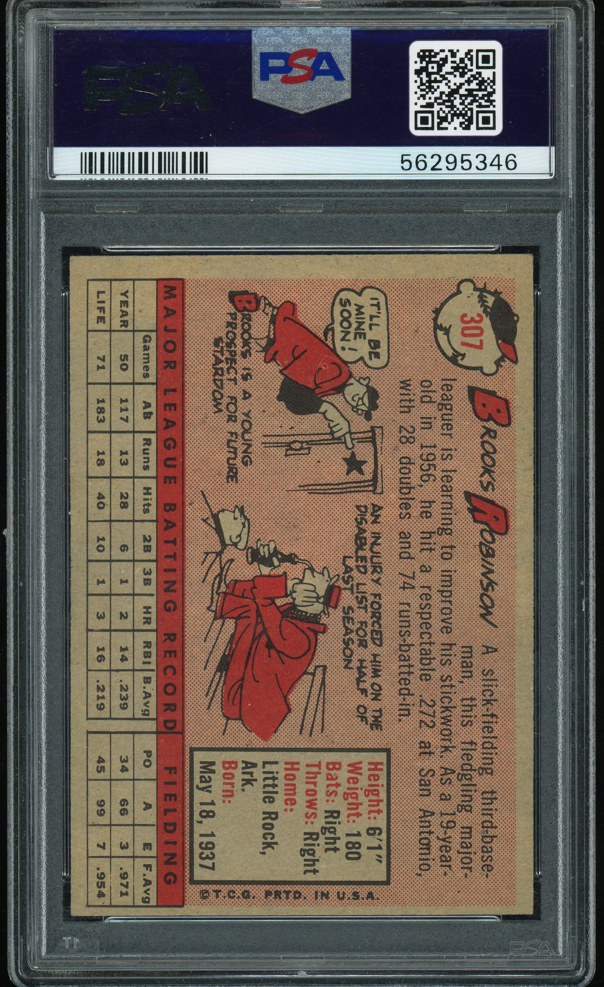 1958 Topps #307 Brooks Robinson PSA 6 EX-MT New Label