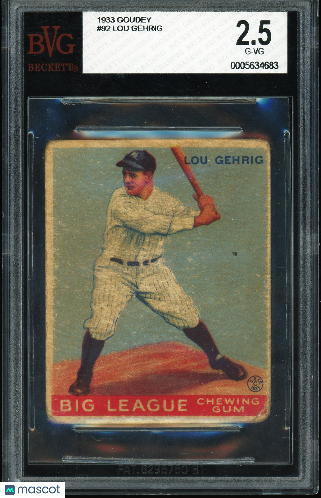 1933 Goudey #92 Lou Gehrig BVG 2.5 GD+