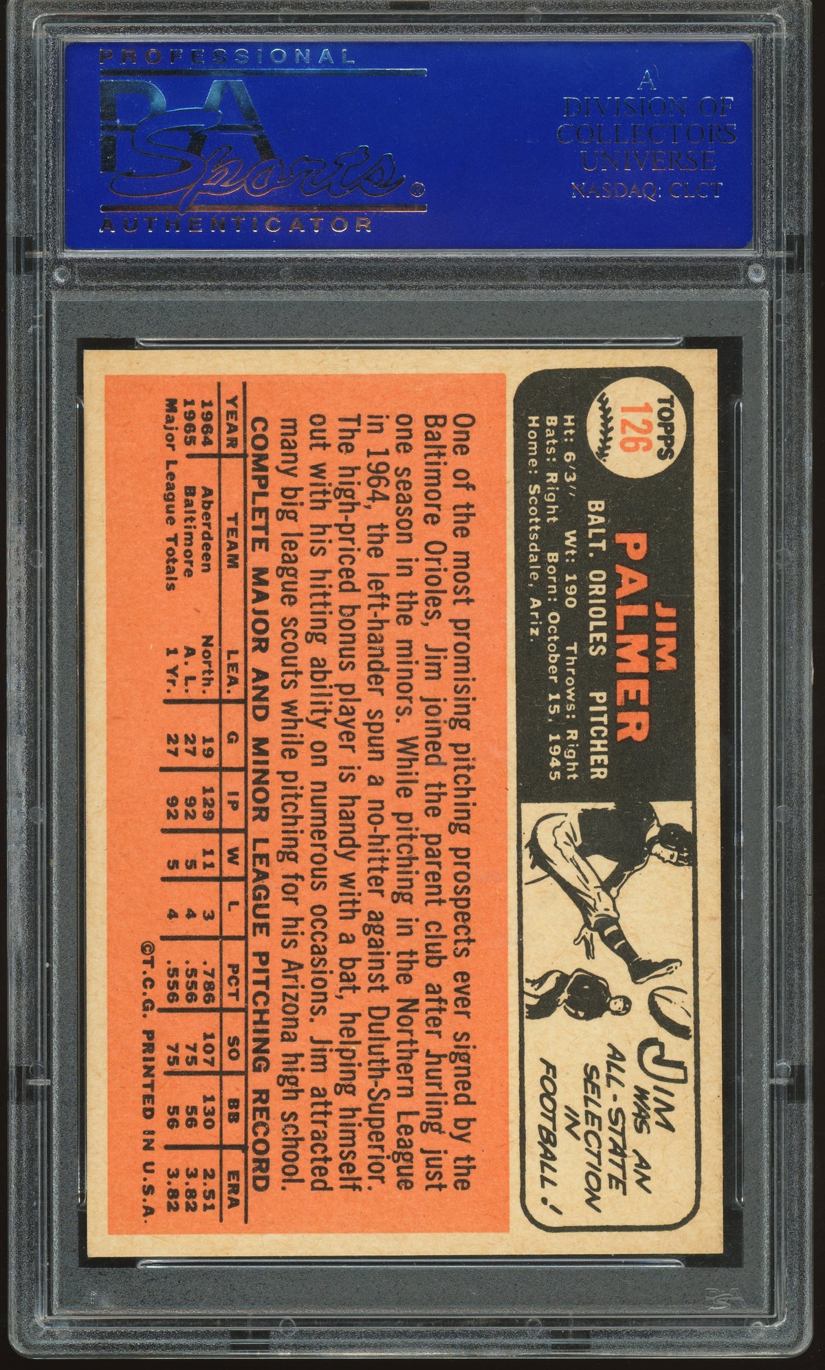 1966 Topps #126 Jim Palmer PSA 8