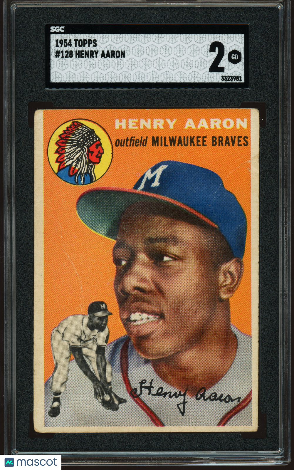 1954 Topps #128 Henry Hank Aaron RC Rookie SGC 2 GD Nice Eye Appeal