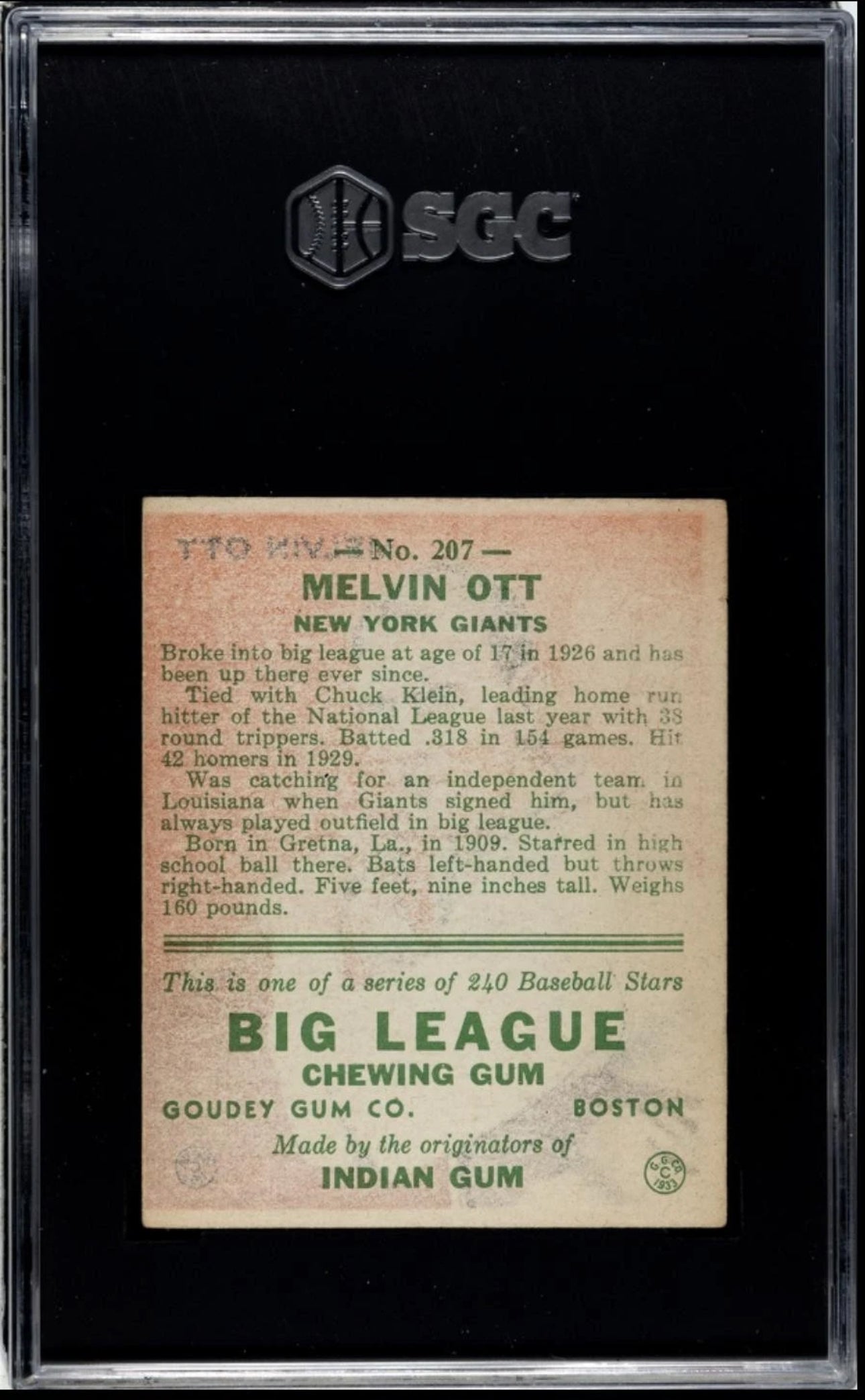 1933 Goudey Mel Ott #207 SGC 2