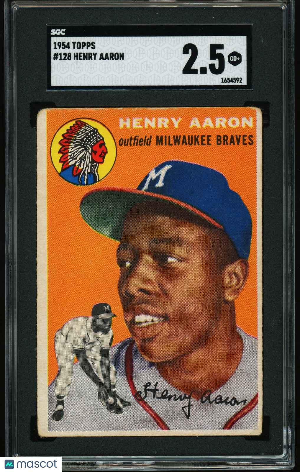 1954 Topps #128 Henry Hank Aaron RC Rookie SGC 2.5 GD+ STUNNING Color