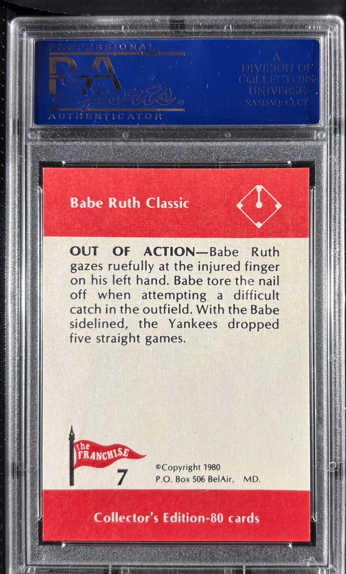 1980 Franchise Babe Ruth #7 Out of Action PSA 10 GEM MT