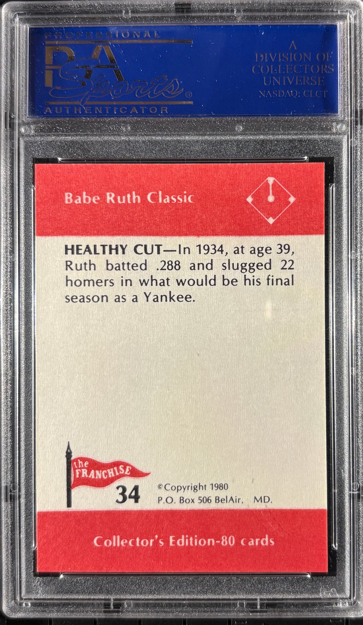 1980 Franchise Babe Ruth #34 Healthy Cut PSA 10 GEM MT