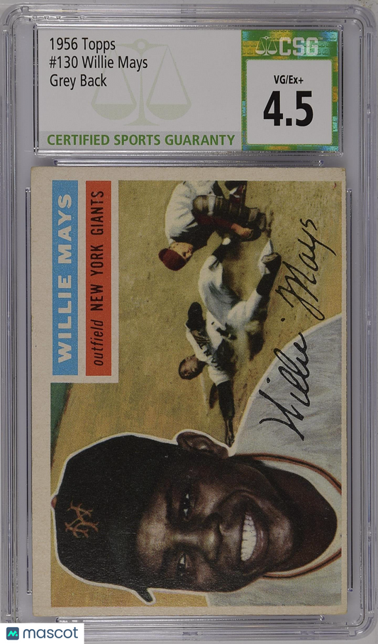 1956 Topps #130 Willie Mays Gray Back CGC 4.5 VG-EX+