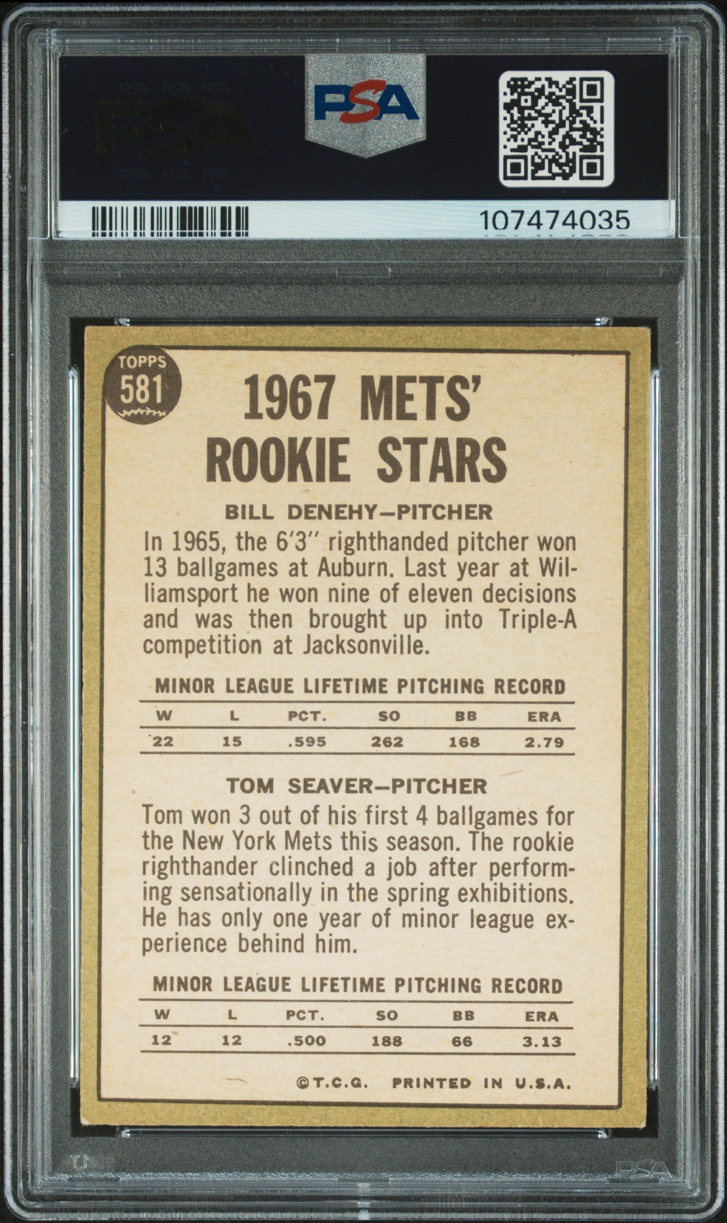 1967 Topps #581 Tom Seaver RC Rookie PSA 4 VG-EX New Label