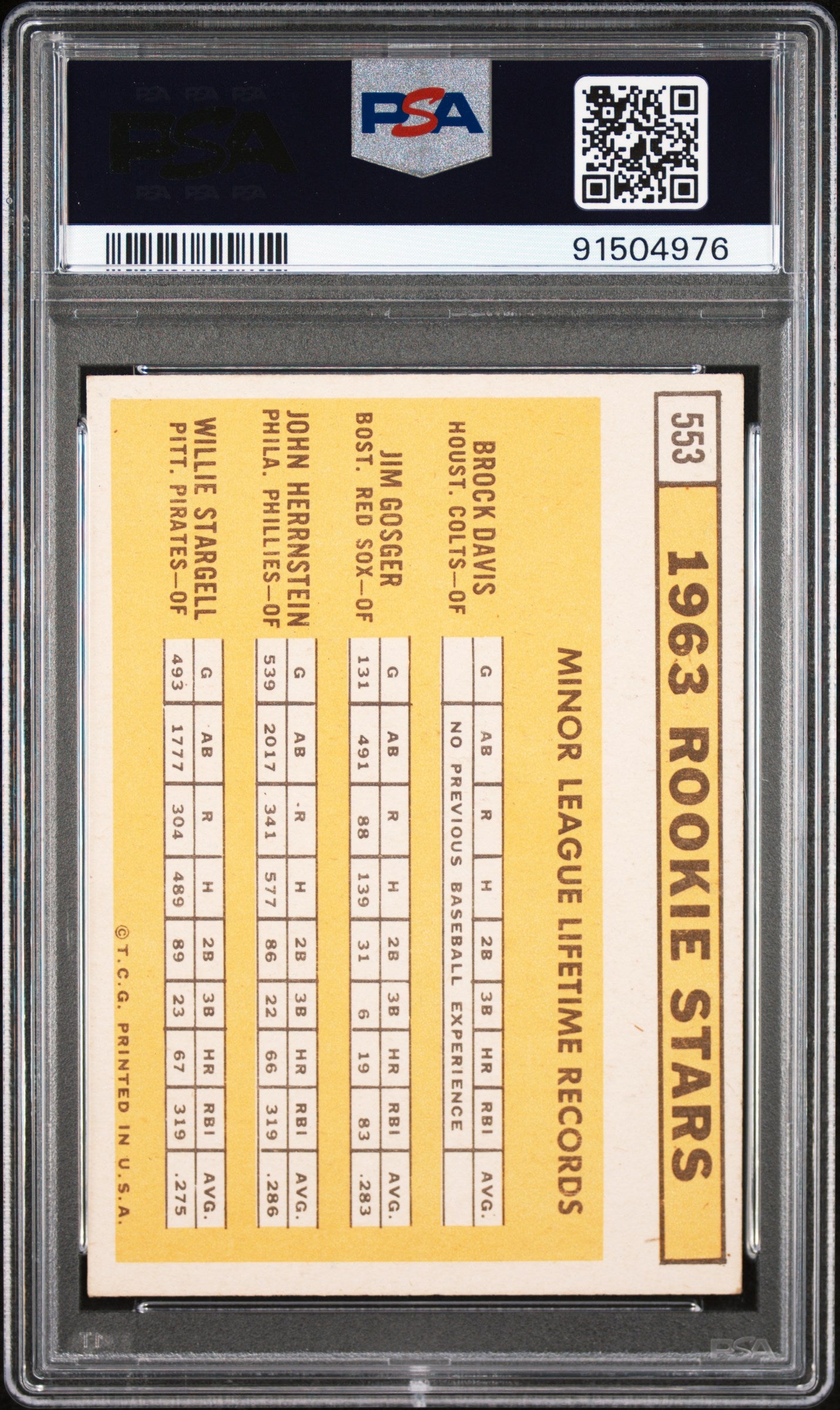 1963 Topps #553 Willie Stargell RC Rookie PSA 5 EX Well Centered New Label