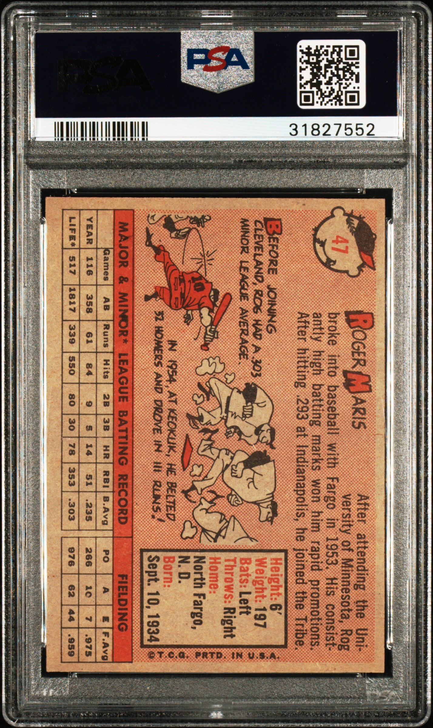 1958 Topps #47 Roger Maris RC Rookie PSA 8.5 NM-MT+ STUNNING High Grade