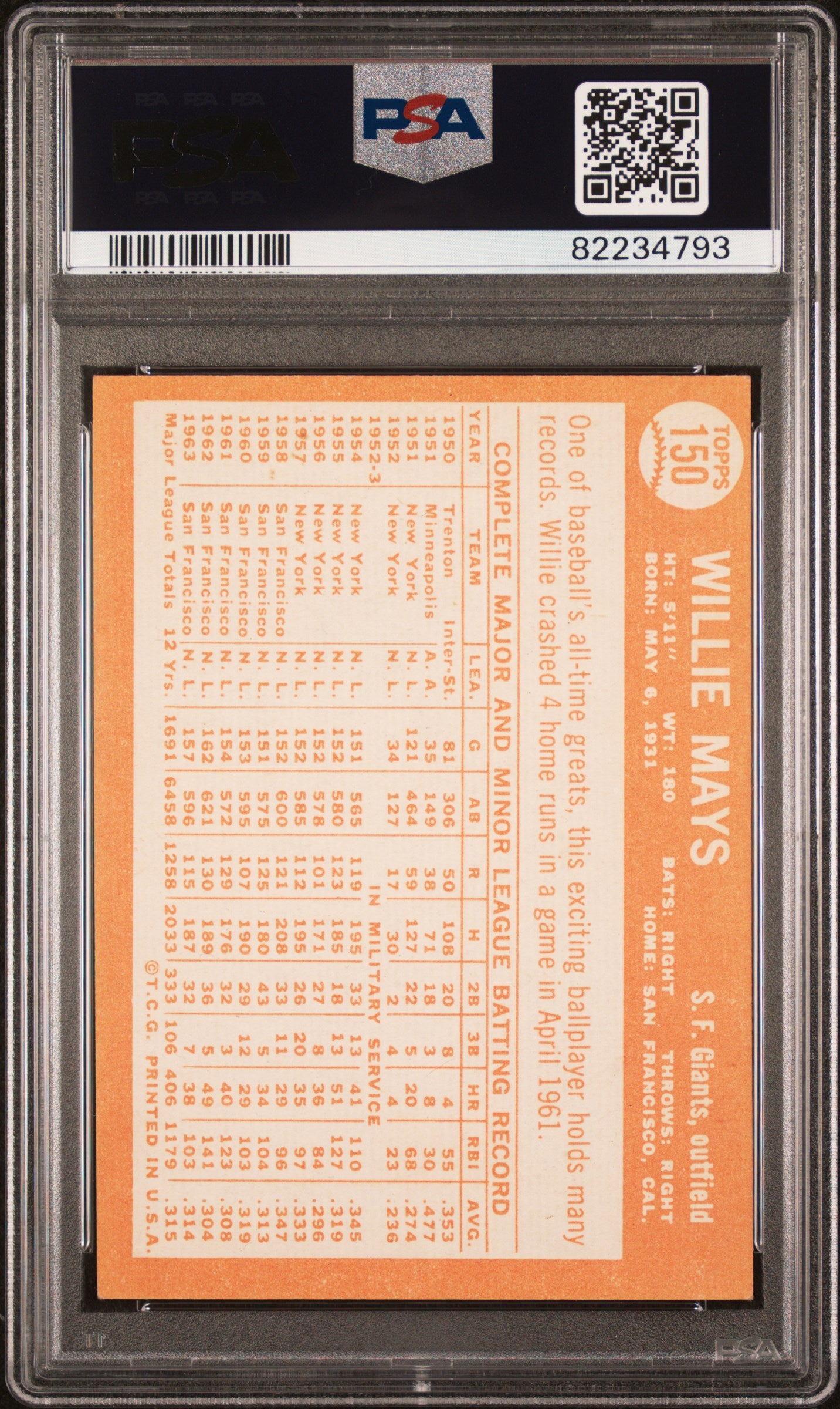 1964 Topps #150 Willie Mays PSA 6 EX-MT New Label