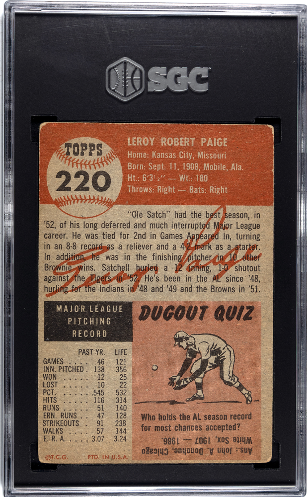 1953 Topps #220 Satchell Satchel Paige SGC 3.5 VG+
