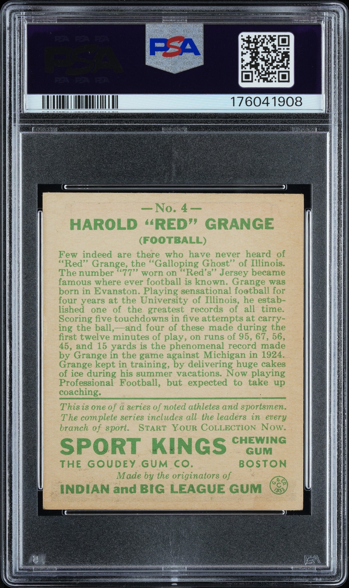 1933 Sport Kings #4 Football Red Grange PSA 5 EX STUNNING EYE APPEAL New Label