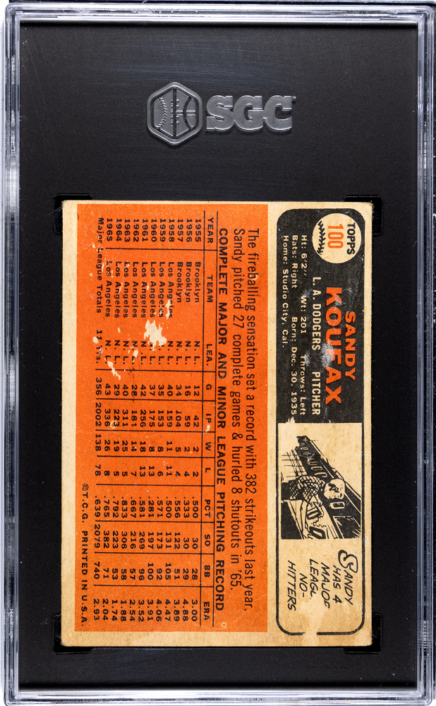 1966 Topps Venezuelan #100 Sandy Koufax SGC Authentic Nice Eye Appeal