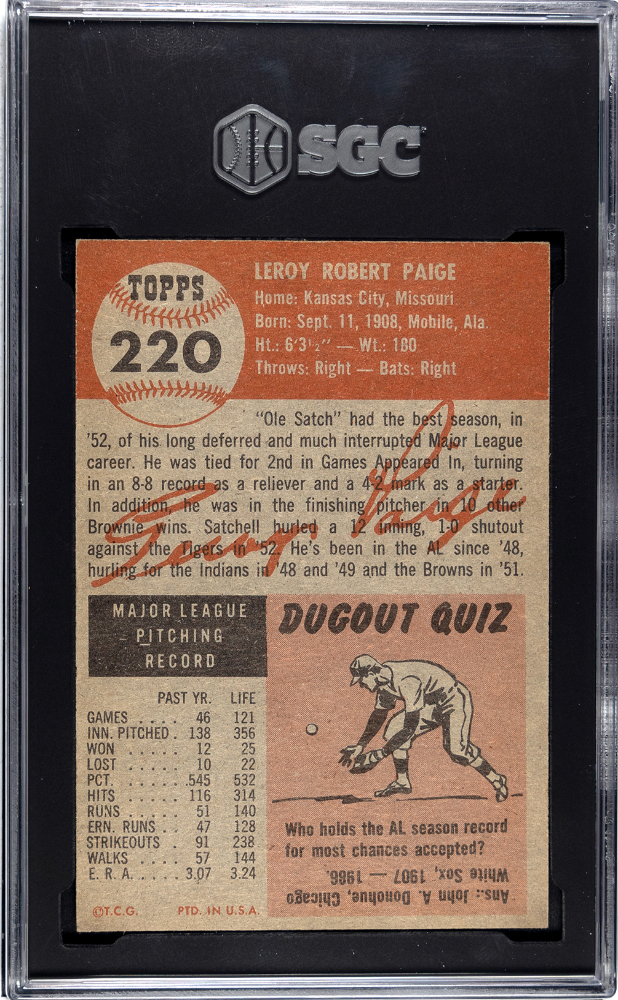 1953 Topps #220 Satchell Satchel Paige SGC 5.5 EX+ Nice Color