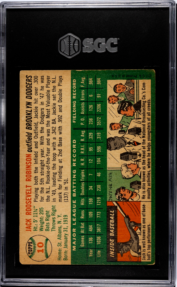 1954 Topps #10 Jackie Robinson SGC 4 VG-EX CENTERED