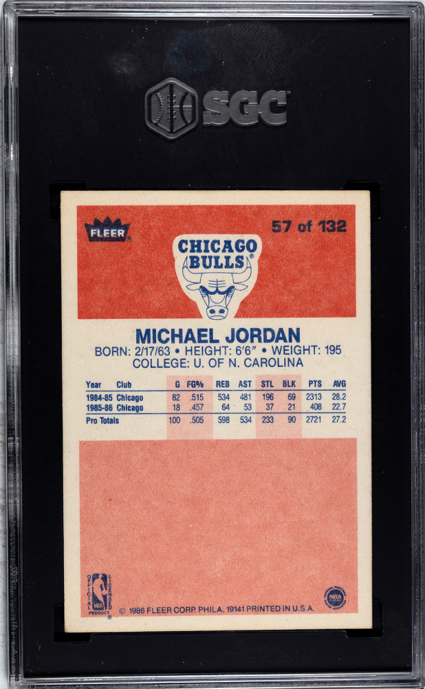 1986 Fleer #57 Michael Jordan RC Rookie SGC 4.5 VG-EX+ Well Centered