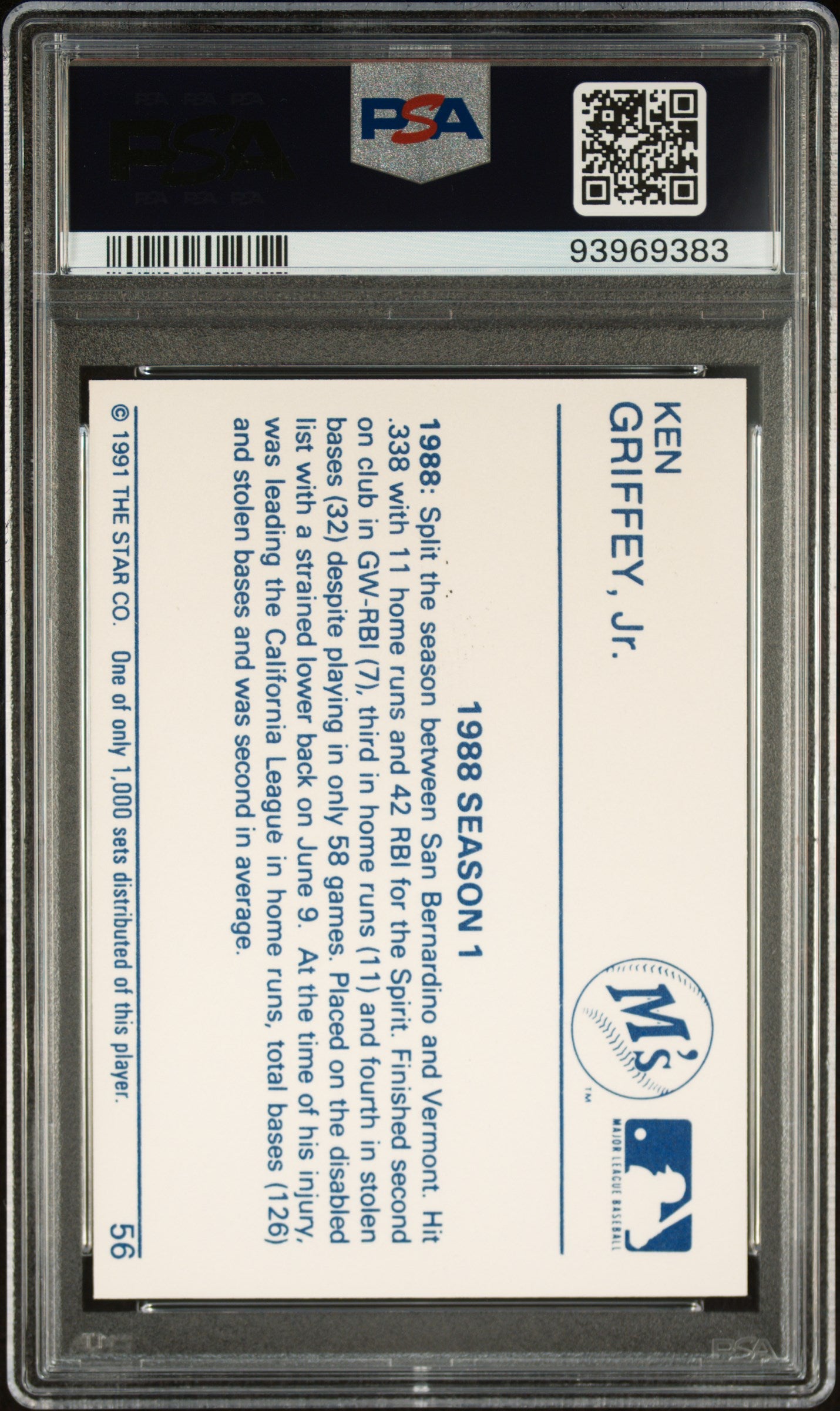 1991 Star Platinum Edition #56 Ken Griffey Jr PSA 10 GEM MINT New Label