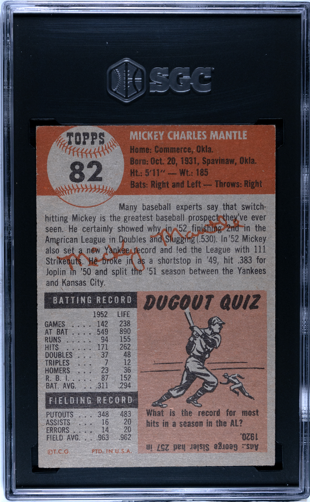1953 Topps #82 Mickey Mantle SGC 5 EX Nice Eye Appeal