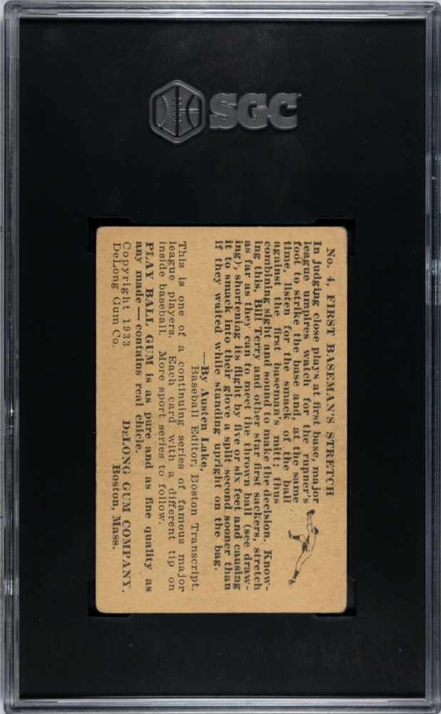 1933 Delong Gum Co. #4 Bill Terry SGC 3.5 VG+ Well Centered