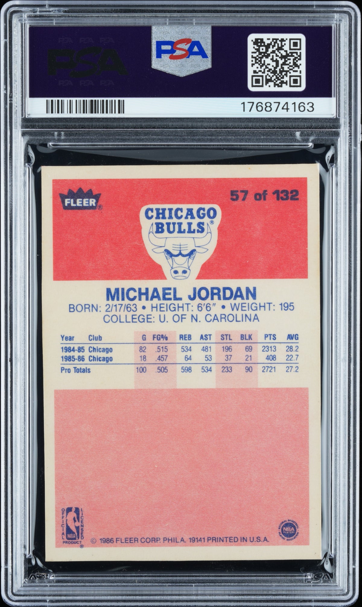 1986 Fleer #57 Michael Jordan RC Rookie PSA Authentic CREASE FREE + SHARP