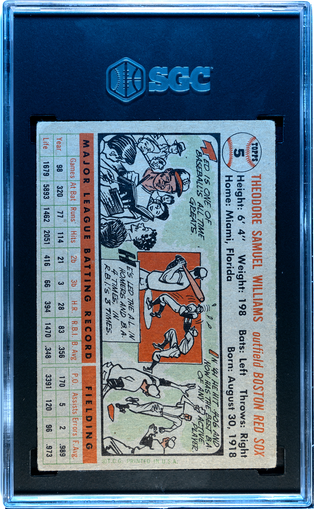 1956 Topps #5 Ted Williams Gray Back SGC 3 VG Nice Color
