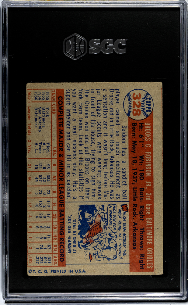 1957 Topps #328 Brooks Robinson RC Rookie SGC 2.5 GD+ CREASE FREE