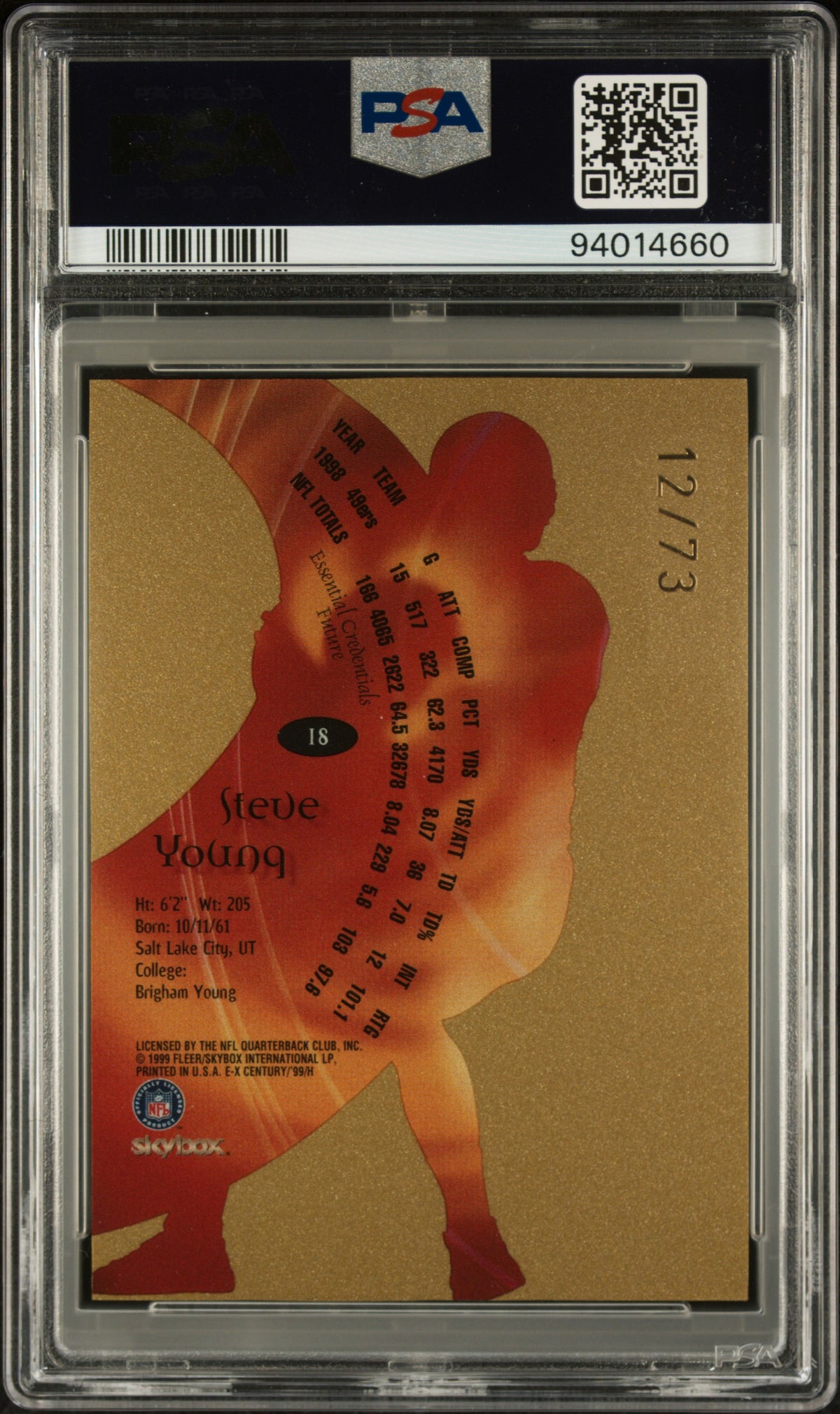 1999 Skybox E-X Century #18 Steve Young Essential Credentials Future PSA 7 /73