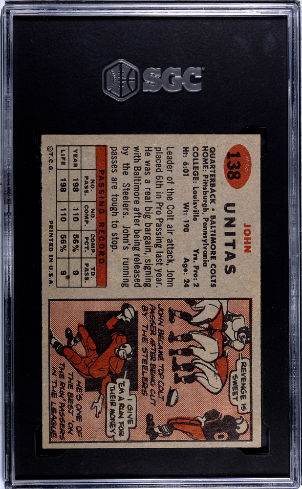 1957 Topps John Johnny Unitas RC Rookie #138 SGC 7 NM Near Mint