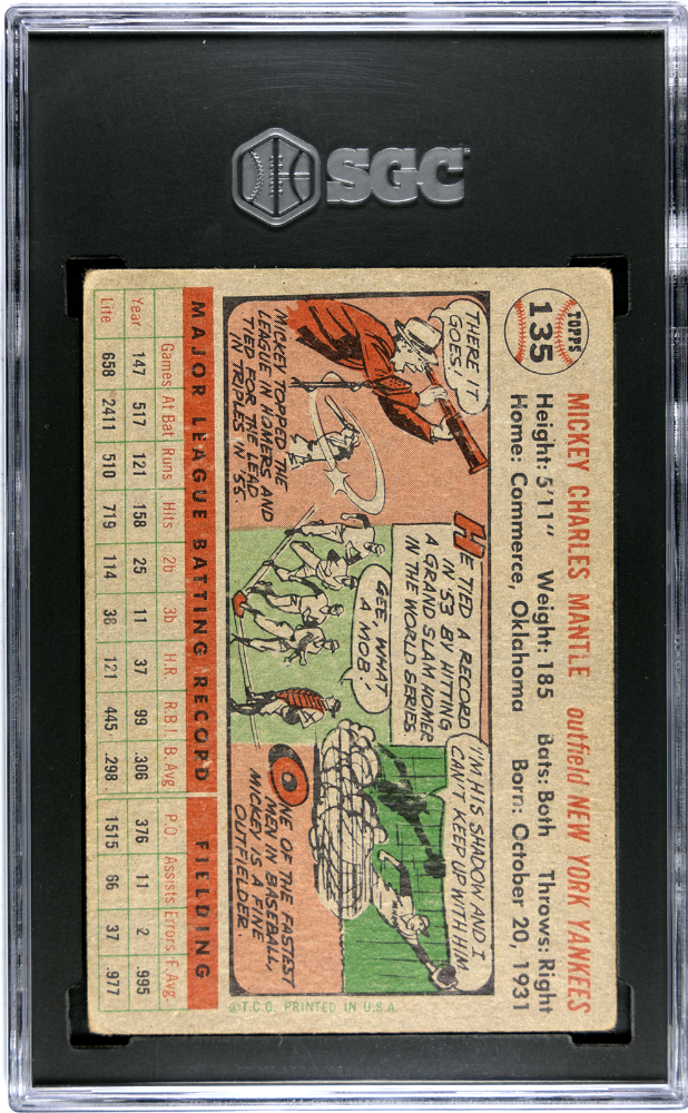 1956 Topps #135 Mickey Mantle Gray Back SGC 1.5
