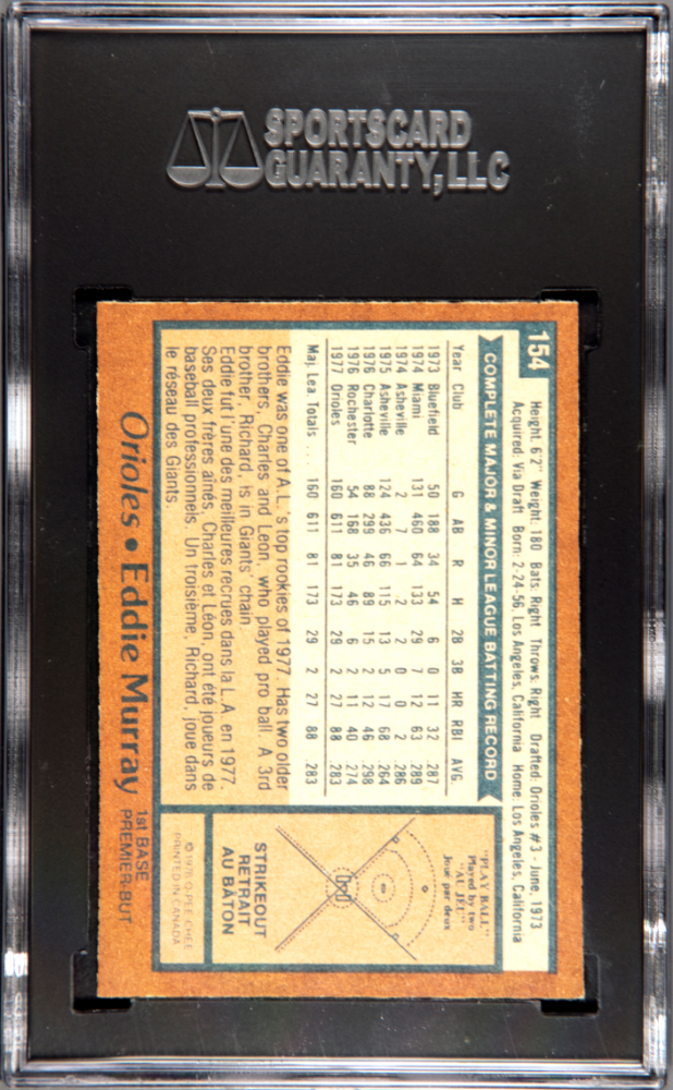 1978 O-Pee-Chee #154 Eddie Murray RC Rookie SGC 9 SHARP MINT