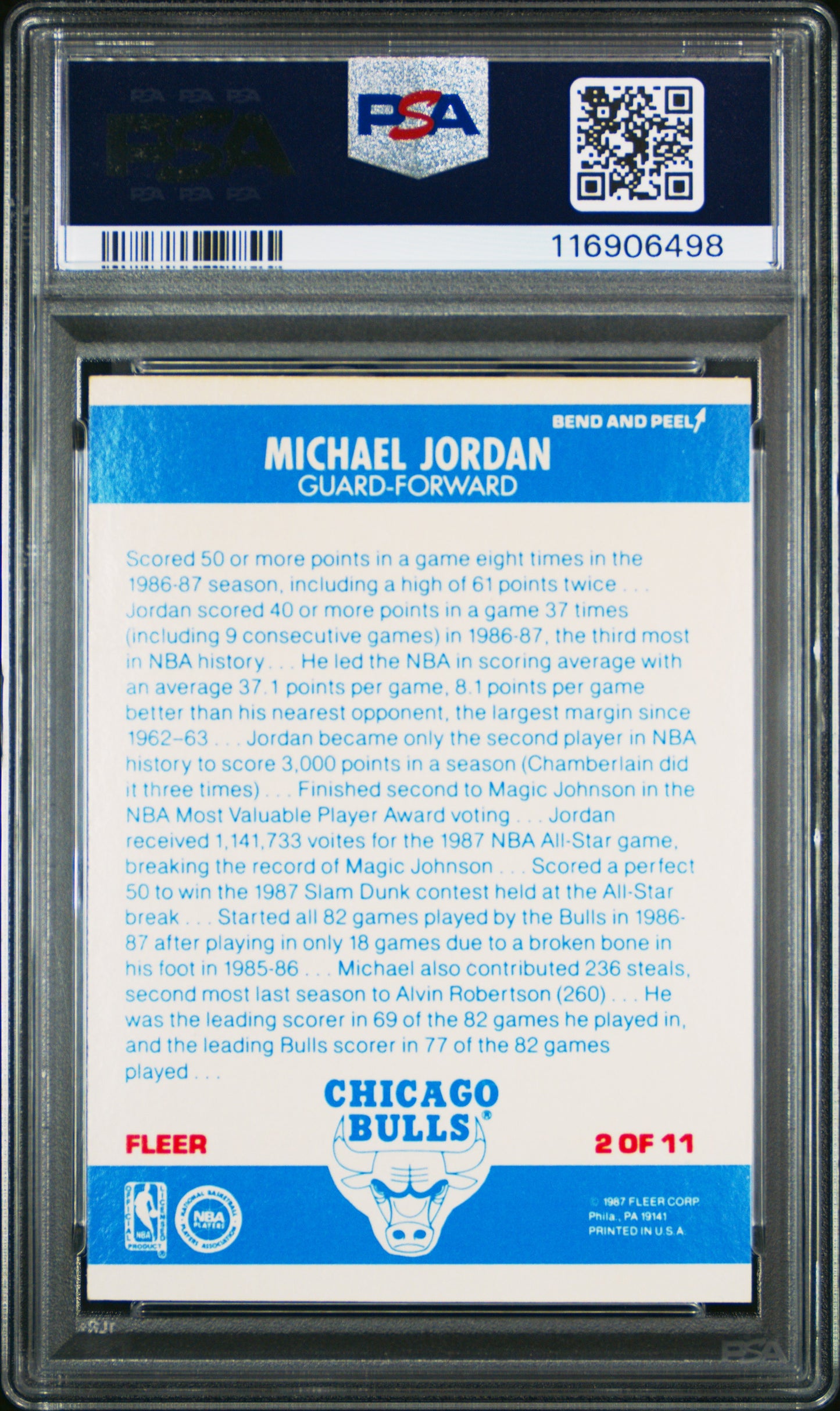1987 Fleer Sticker #2 Michael Jordan PSA 8 NM-MT New Label